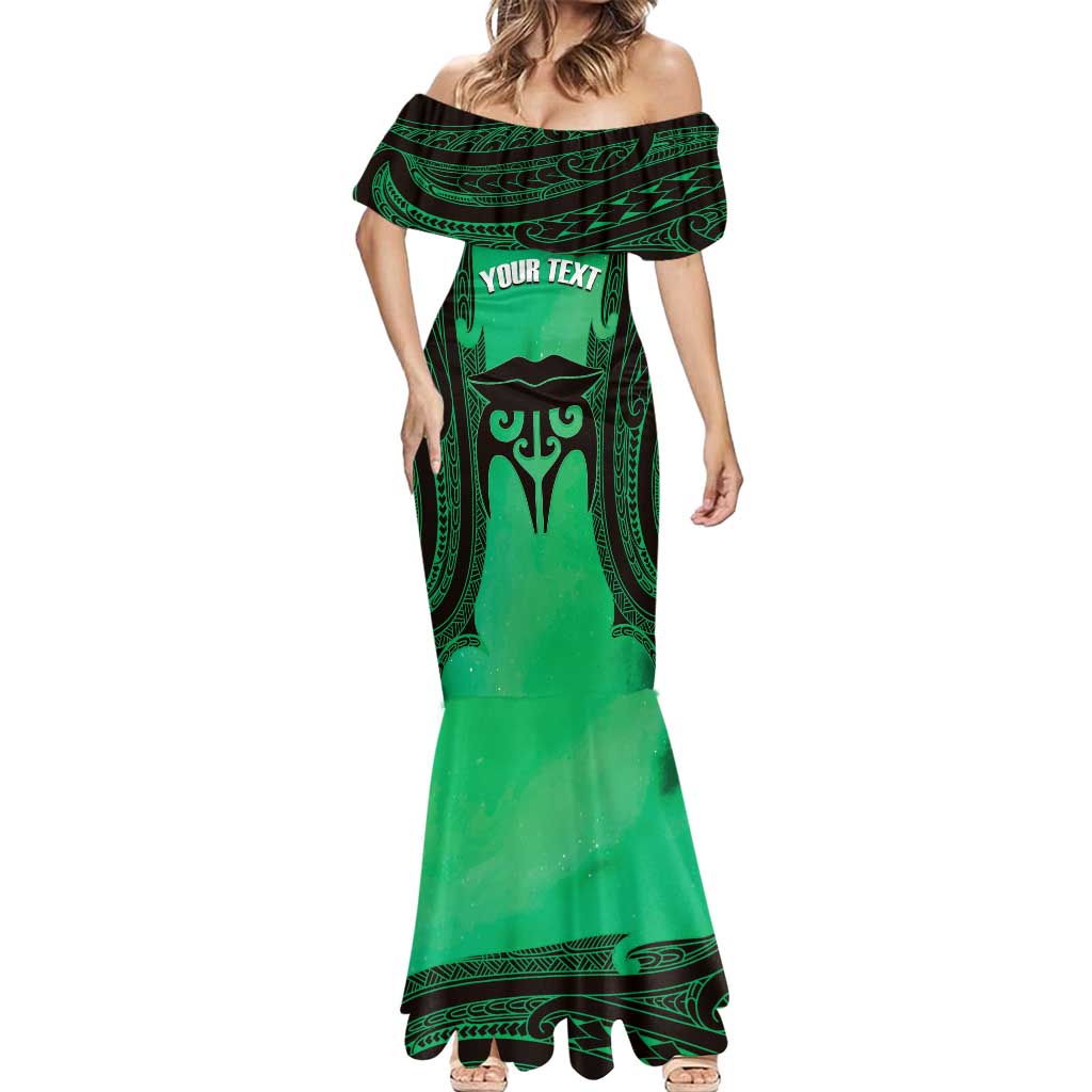 Personalised Moko Kauae New Zealand Mermaid Dress Maori Chin Tattoo Green LT14 - Polynesian Pride