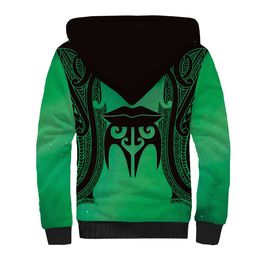 Personalised Moko Kauae New Zealand Sherpa Hoodie Maori Chin Tattoo Green LT14 - Polynesian Pride
