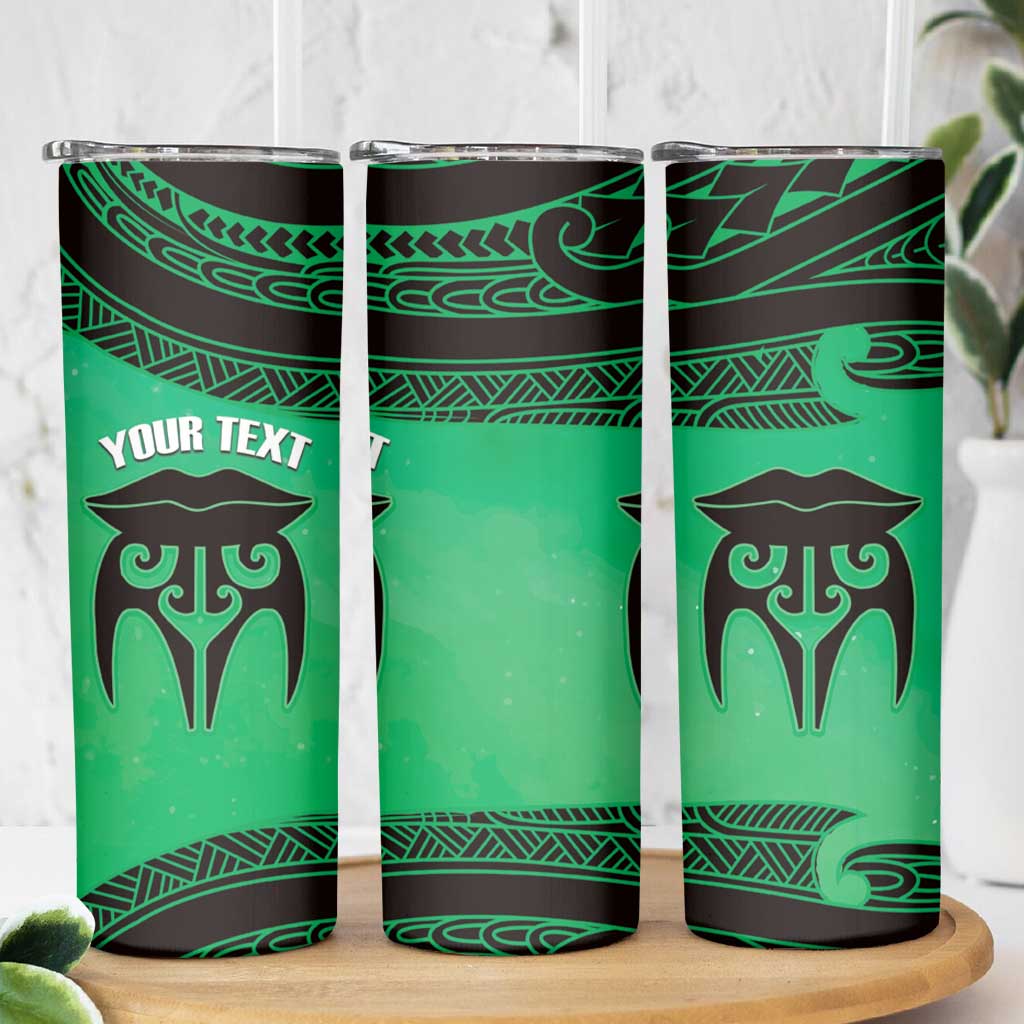 Personalised Moko Kauae New Zealand Skinny Tumbler Maori Chin Tattoo Green LT14 - Polynesian Pride