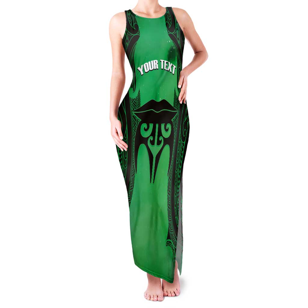 Personalised Moko Kauae New Zealand Tank Maxi Dress Maori Chin Tattoo Green LT14 Women Green - Polynesian Pride