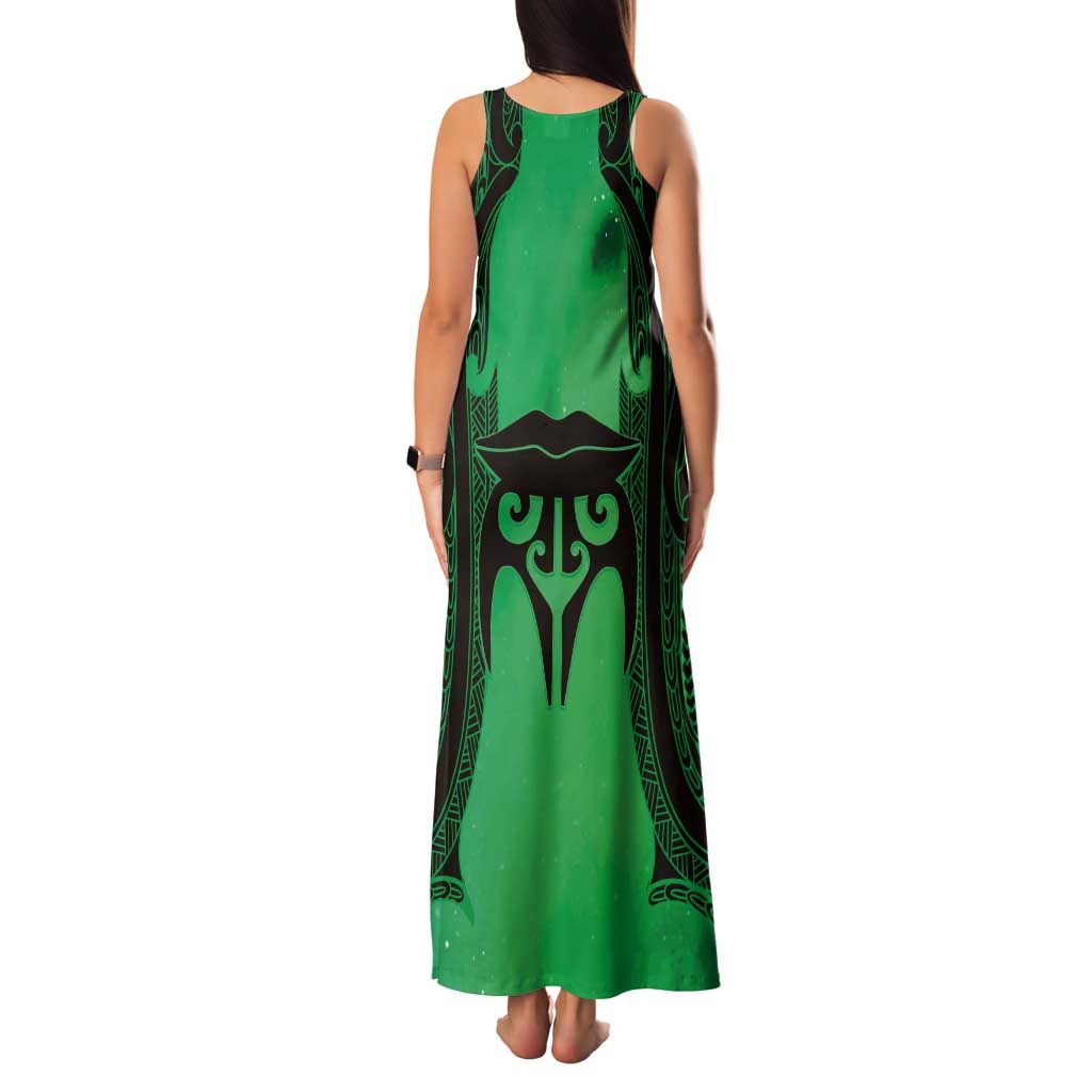 Personalised Moko Kauae New Zealand Tank Maxi Dress Maori Chin Tattoo Green LT14 - Polynesian Pride