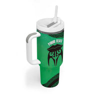 Personalised Moko Kauae New Zealand Tumbler With Handle Maori Chin Tattoo Green - Polynesian Pride