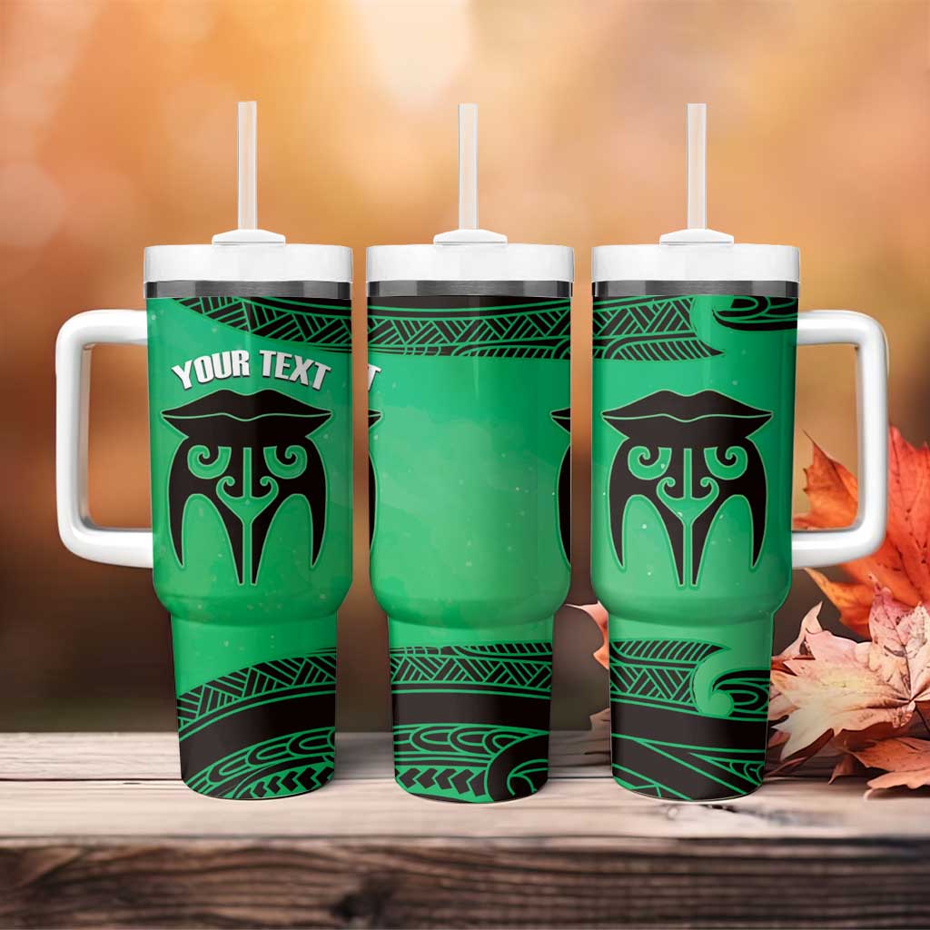Personalised Moko Kauae New Zealand Tumbler With Handle Maori Chin Tattoo Green - Polynesian Pride