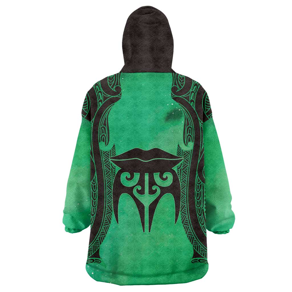 Personalised Moko Kauae New Zealand Wearable Blanket Hoodie Maori Chin Tattoo Green LT14 - Polynesian Pride