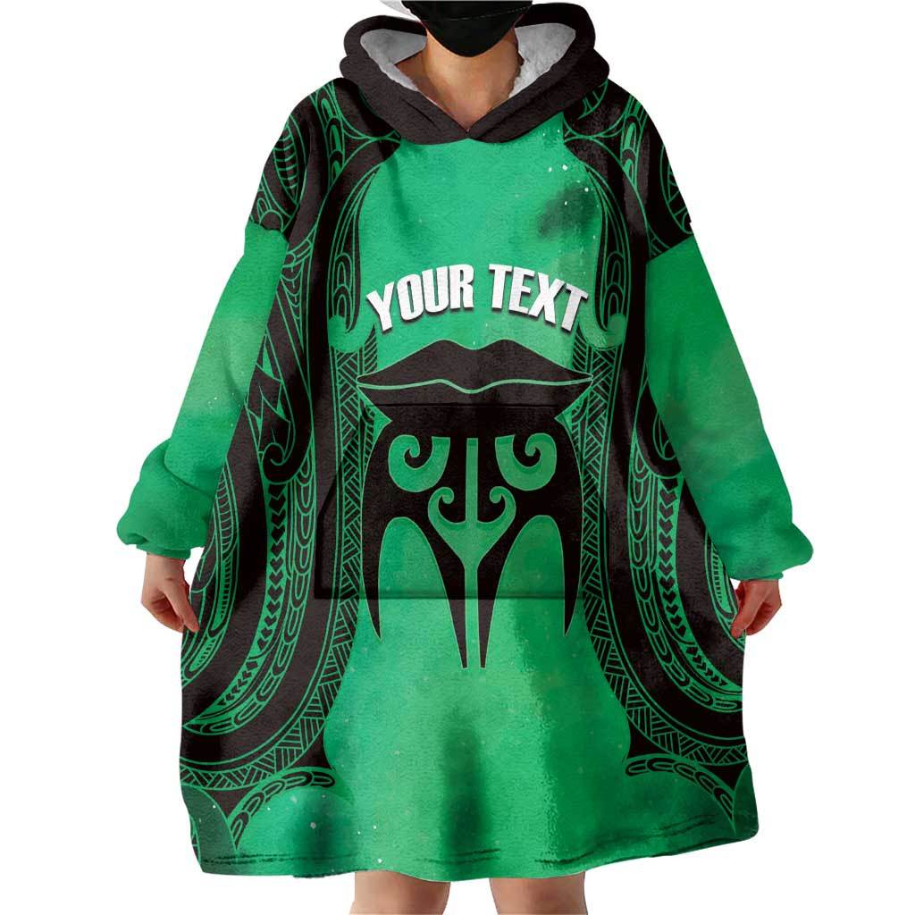 Personalised Moko Kauae New Zealand Wearable Blanket Hoodie Maori Chin Tattoo Green LT14 - Polynesian Pride