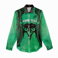 Personalised Moko Kauae New Zealand Women Casual Shirt Maori Chin Tattoo Green LT14 - Polynesian Pride