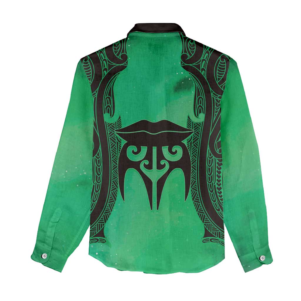 Personalised Moko Kauae New Zealand Women Casual Shirt Maori Chin Tattoo Green LT14 - Polynesian Pride