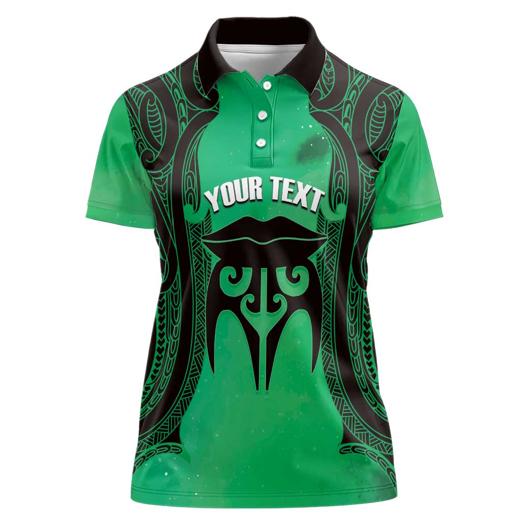 Personalised Moko Kauae New Zealand Women Polo Shirt Maori Chin Tattoo Green LT14 Female Green - Polynesian Pride