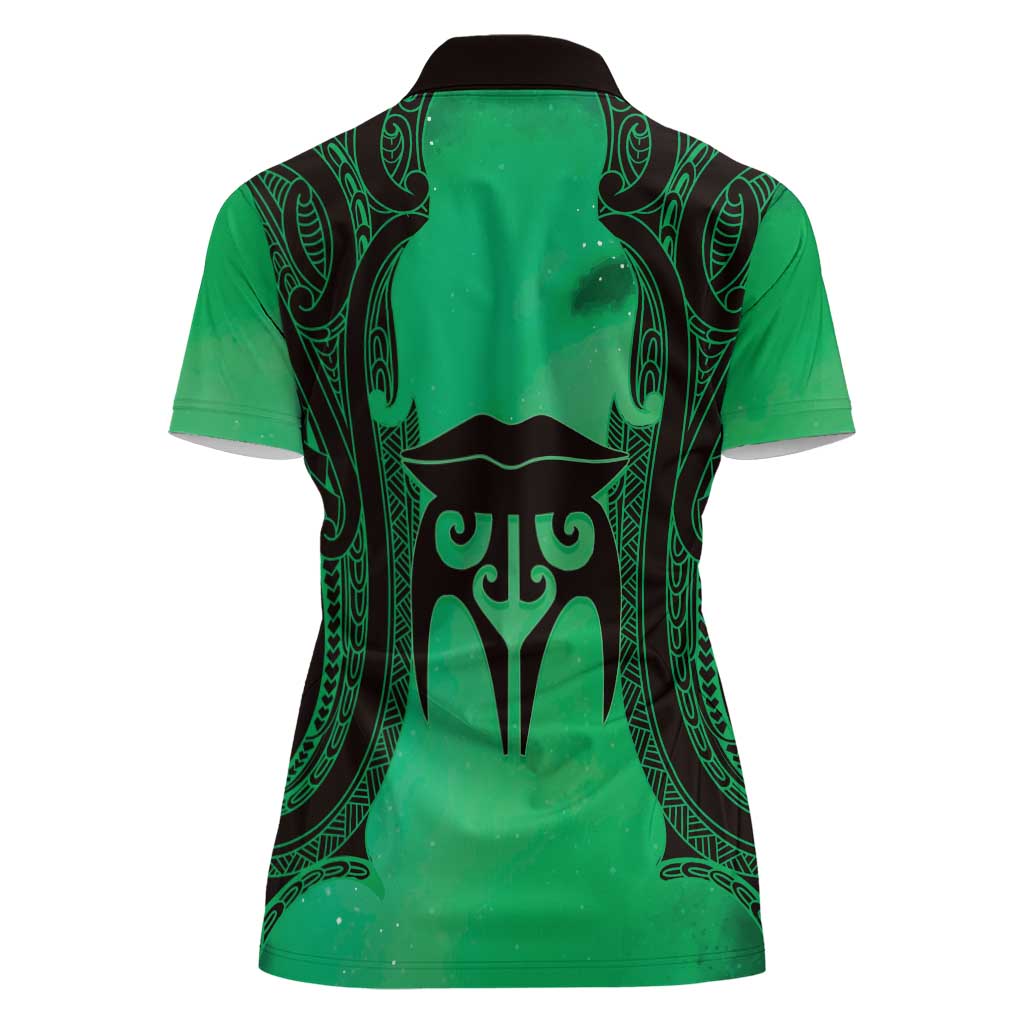 Personalised Moko Kauae New Zealand Women Polo Shirt Maori Chin Tattoo Green LT14 - Polynesian Pride