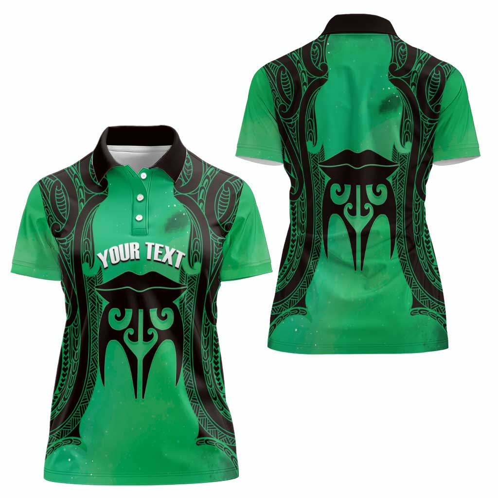 Personalised Moko Kauae New Zealand Women Polo Shirt Maori Chin Tattoo Green LT14 - Polynesian Pride