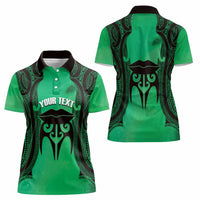 Personalised Moko Kauae New Zealand Women Polo Shirt Maori Chin Tattoo Green LT14 - Polynesian Pride