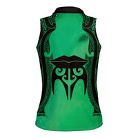 Personalised Moko Kauae New Zealand Women Sleeveless Polo Shirt Maori Chin Tattoo Green LT14 - Polynesian Pride