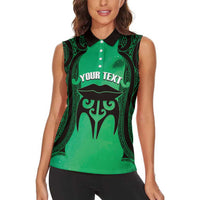 Personalised Moko Kauae New Zealand Women Sleeveless Polo Shirt Maori Chin Tattoo Green LT14 - Polynesian Pride