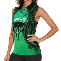 Personalised Moko Kauae New Zealand Women Sleeveless Polo Shirt Maori Chin Tattoo Green LT14 - Polynesian Pride