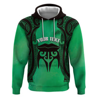 Personalised Moko Kauae New Zealand Zip Hoodie Maori Chin Tattoo Green LT14 Pullover Hoodie Green - Polynesian Pride