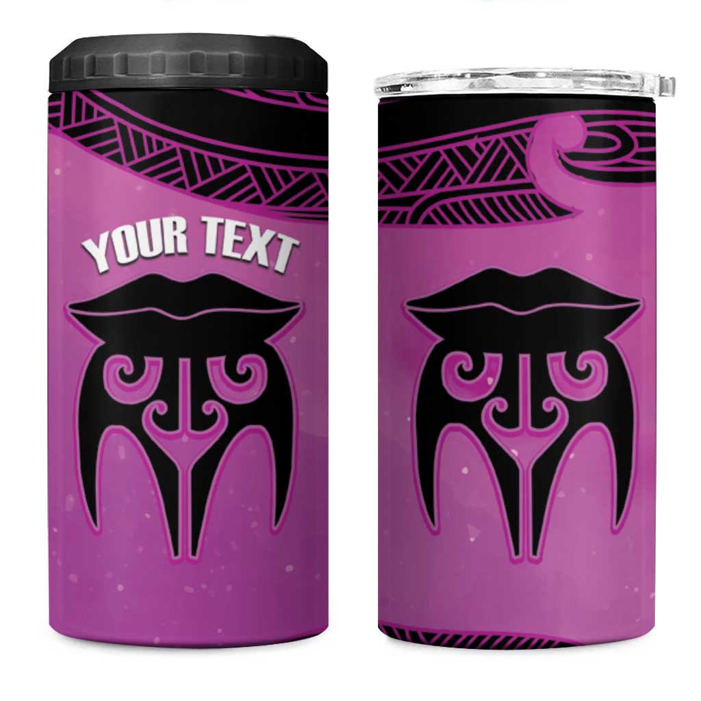 Personalised Moko Kauae New Zealand 4 in 1 Can Cooler Tumbler Maori Chin Tattoo Pink LT14 One Size: 16 oz Pink - Polynesian Pride