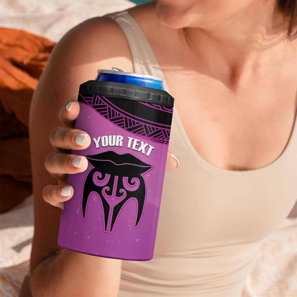Personalised Moko Kauae New Zealand 4 in 1 Can Cooler Tumbler Maori Chin Tattoo Pink LT14 - Polynesian Pride