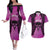 Personalised Moko Kauae New Zealand Couples Matching Off The Shoulder Long Sleeve Dress and Hawaiian Shirt Maori Chin Tattoo Pink - Polynesian Pride