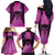 Personalised Moko Kauae New Zealand Family Matching Off The Shoulder Long Sleeve Dress and Hawaiian Shirt Maori Chin Tattoo Pink - Polynesian Pride