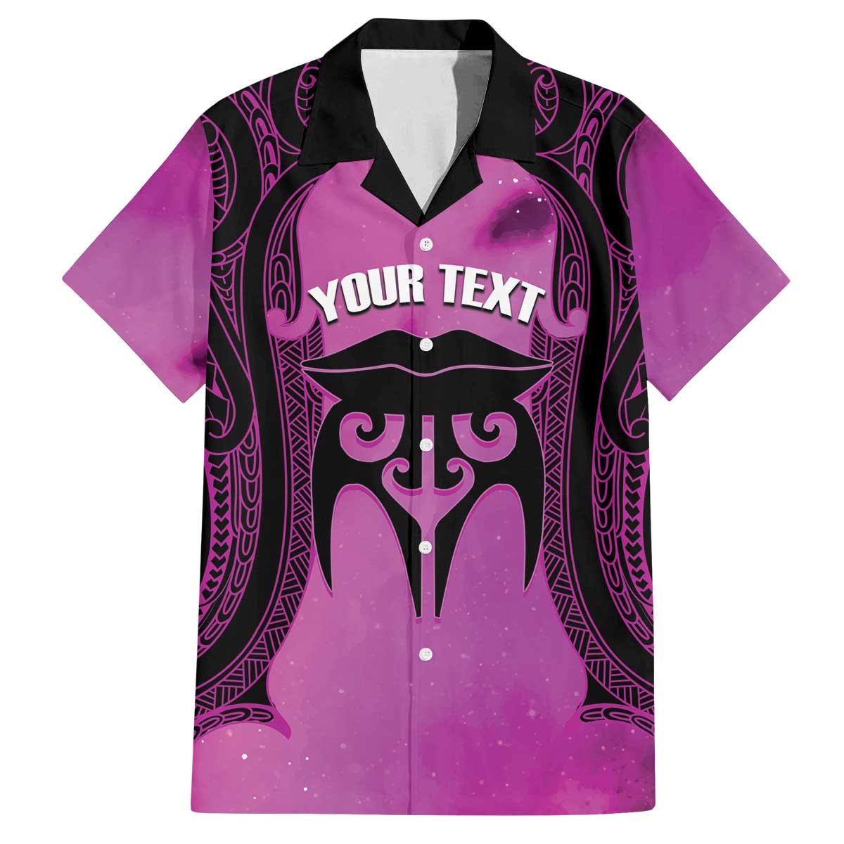 Personalised Moko Kauae New Zealand Family Matching Off The Shoulder Long Sleeve Dress and Hawaiian Shirt Maori Chin Tattoo Pink LT14 Dad's Shirt - Short Sleeve Pink - Polynesian Pride