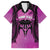 Personalised Moko Kauae New Zealand Family Matching Off The Shoulder Long Sleeve Dress and Hawaiian Shirt Maori Chin Tattoo Pink - Polynesian Pride