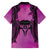 Personalised Moko Kauae New Zealand Family Matching Off The Shoulder Long Sleeve Dress and Hawaiian Shirt Maori Chin Tattoo Pink - Polynesian Pride