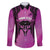 Personalised Moko Kauae New Zealand Family Matching Off The Shoulder Long Sleeve Dress and Hawaiian Shirt Maori Chin Tattoo Pink - Polynesian Pride