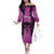 Personalised Moko Kauae New Zealand Family Matching Off The Shoulder Long Sleeve Dress and Hawaiian Shirt Maori Chin Tattoo Pink - Polynesian Pride