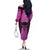 Personalised Moko Kauae New Zealand Family Matching Off The Shoulder Long Sleeve Dress and Hawaiian Shirt Maori Chin Tattoo Pink - Polynesian Pride
