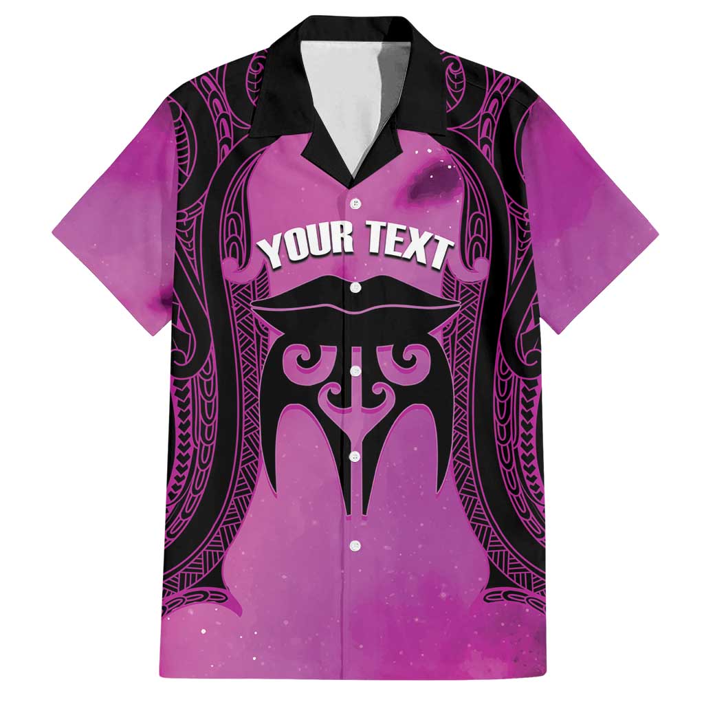 Personalised Moko Kauae New Zealand Family Matching Off Shoulder Maxi Dress and Hawaiian Shirt Maori Chin Tattoo Pink LT14 Dad's Shirt - Short Sleeve Pink - Polynesian Pride