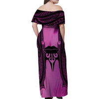 Personalised Moko Kauae New Zealand Family Matching Off Shoulder Maxi Dress and Hawaiian Shirt Maori Chin Tattoo Pink LT14 - Polynesian Pride