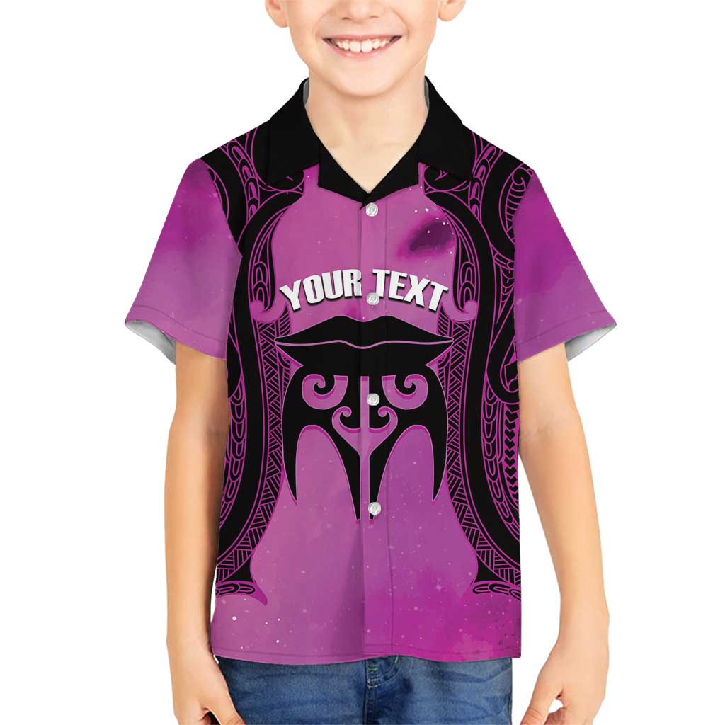 Personalised Moko Kauae New Zealand Family Matching Off Shoulder Maxi Dress and Hawaiian Shirt Maori Chin Tattoo Pink LT14 Son's Shirt Pink - Polynesian Pride