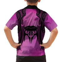 Personalised Moko Kauae New Zealand Family Matching Short Sleeve Bodycon Dress and Hawaiian Shirt Maori Chin Tattoo Pink LT14 - Polynesian Pride