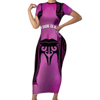 Personalised Moko Kauae New Zealand Family Matching Short Sleeve Bodycon Dress and Hawaiian Shirt Maori Chin Tattoo Pink LT14 Mom's Dress Pink - Polynesian Pride