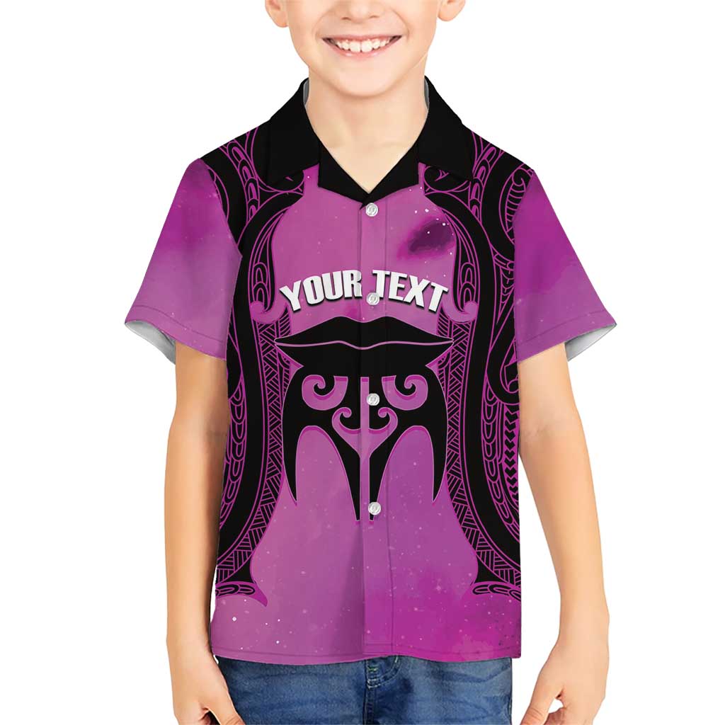 Personalised Moko Kauae New Zealand Family Matching Short Sleeve Bodycon Dress and Hawaiian Shirt Maori Chin Tattoo Pink LT14 Son's Shirt Pink - Polynesian Pride