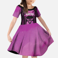 Personalised Moko Kauae New Zealand Family Matching Summer Maxi Dress and Hawaiian Shirt Maori Chin Tattoo Pink LT14 Daughter's Dress Pink - Polynesian Pride