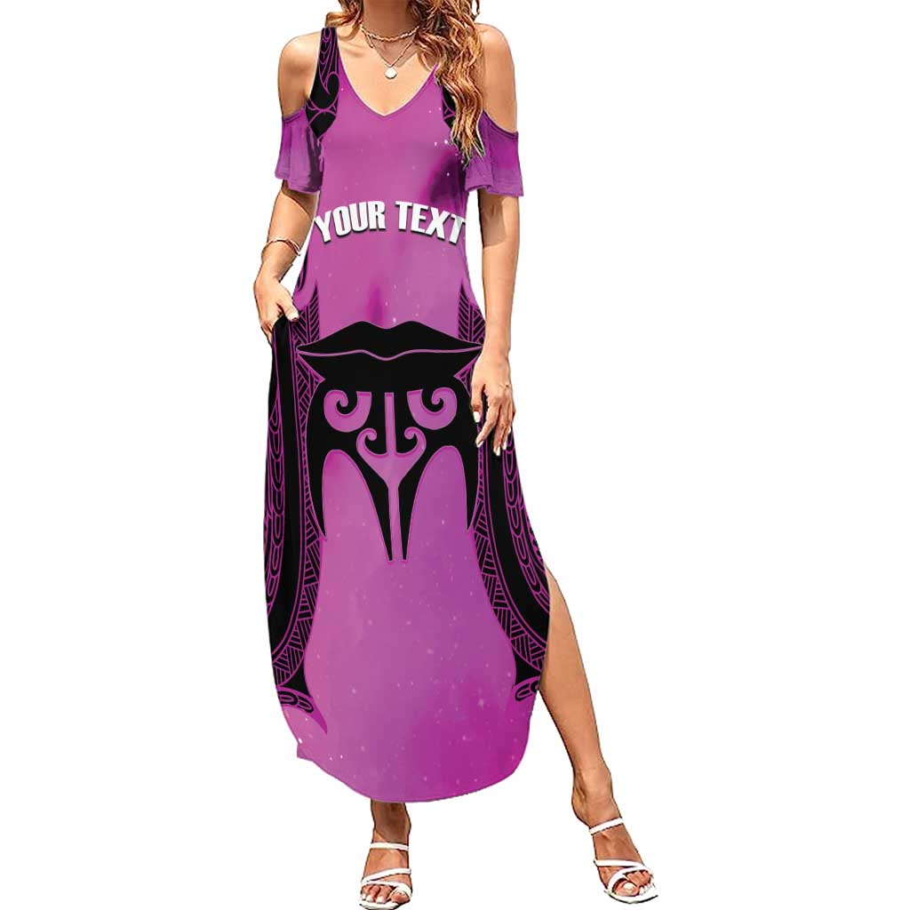 Personalised Moko Kauae New Zealand Family Matching Summer Maxi Dress and Hawaiian Shirt Maori Chin Tattoo Pink LT14 Mom's Dress Pink - Polynesian Pride