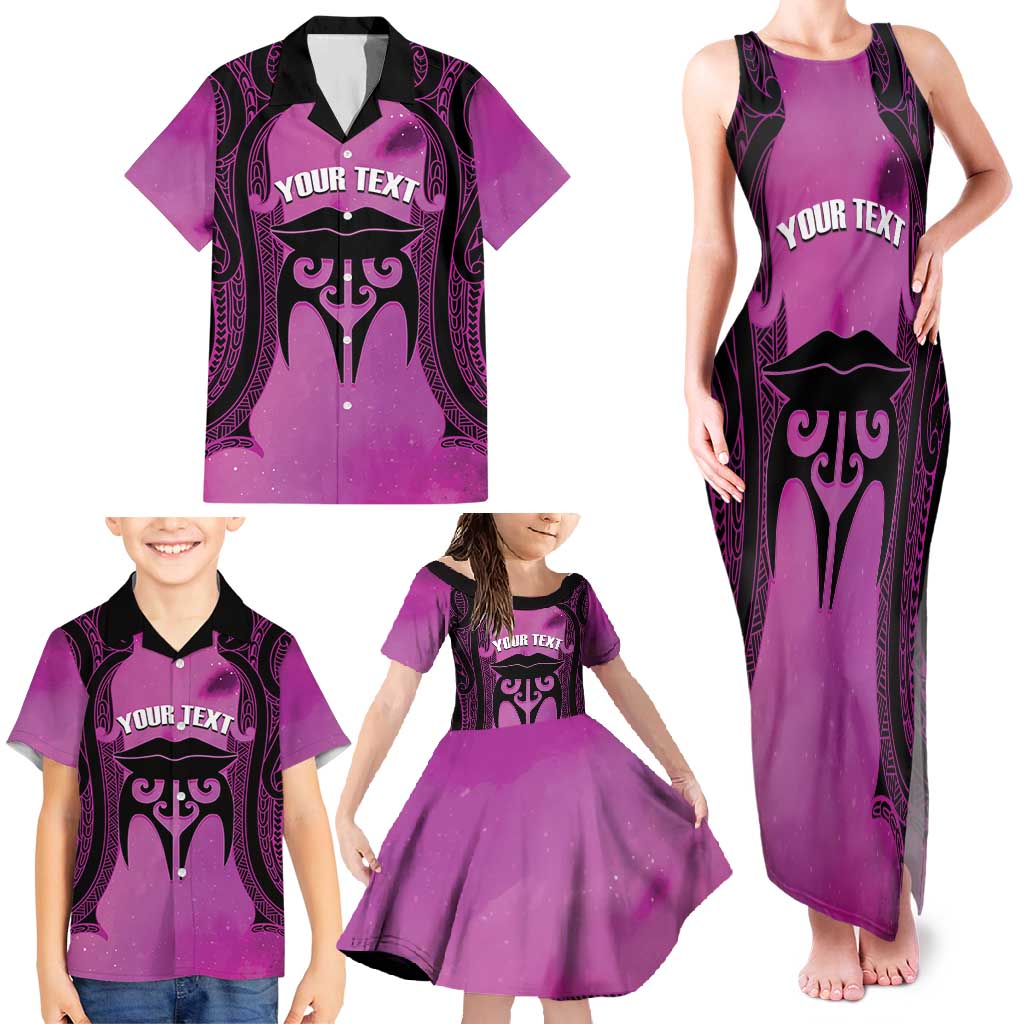 Personalised Moko Kauae New Zealand Family Matching Tank Maxi Dress and Hawaiian Shirt Maori Chin Tattoo Pink - Polynesian Pride
