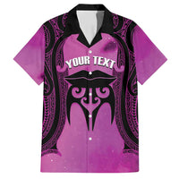 Personalised Moko Kauae New Zealand Family Matching Tank Maxi Dress and Hawaiian Shirt Maori Chin Tattoo Pink LT14 Dad's Shirt - Short Sleeve Pink - Polynesian Pride