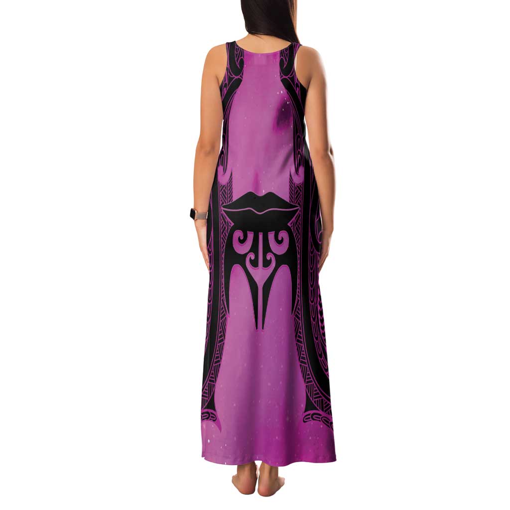 Personalised Moko Kauae New Zealand Family Matching Tank Maxi Dress and Hawaiian Shirt Maori Chin Tattoo Pink LT14 - Polynesian Pride