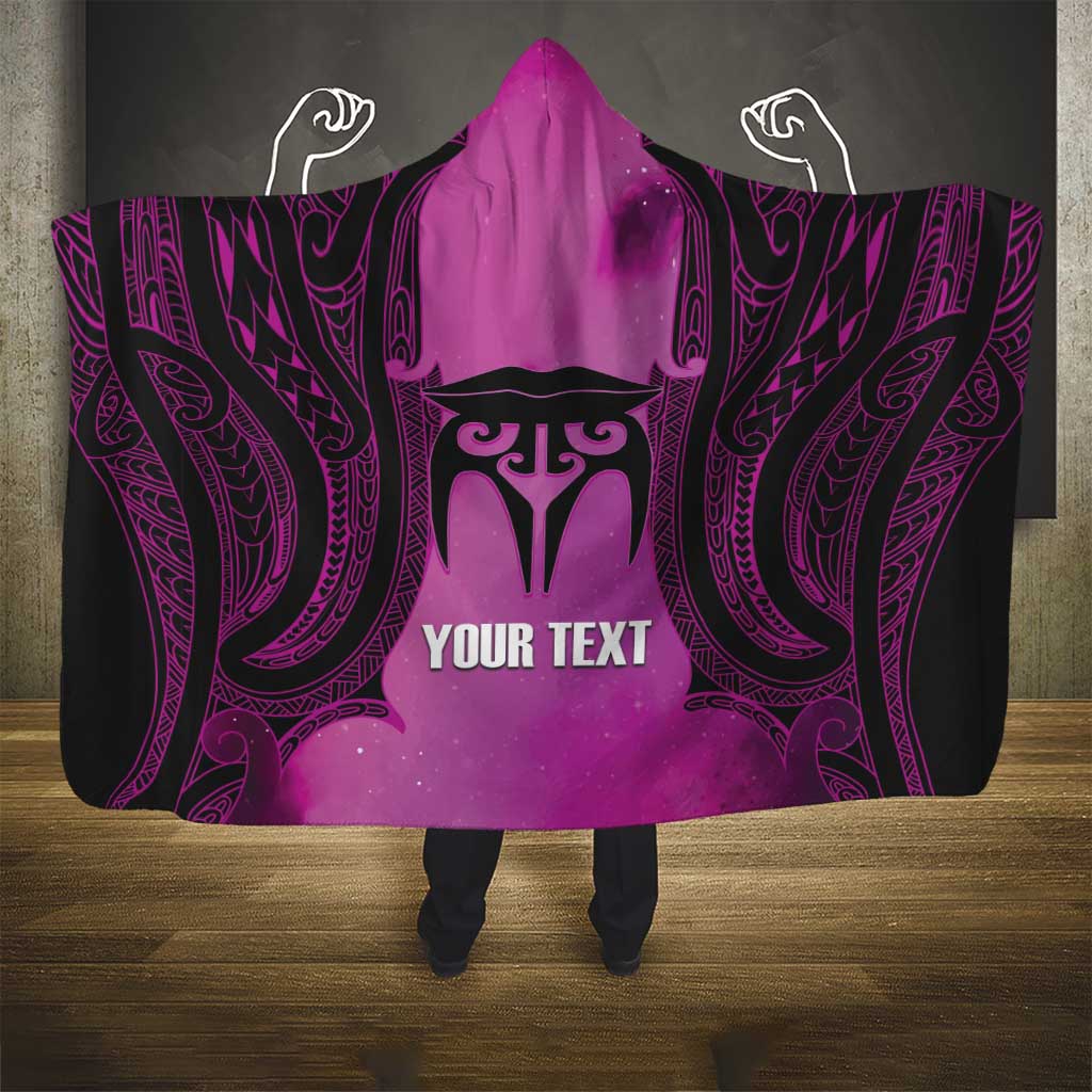 Personalised Moko Kauae New Zealand Hooded Blanket Maori Chin Tattoo Pink - Polynesian Pride