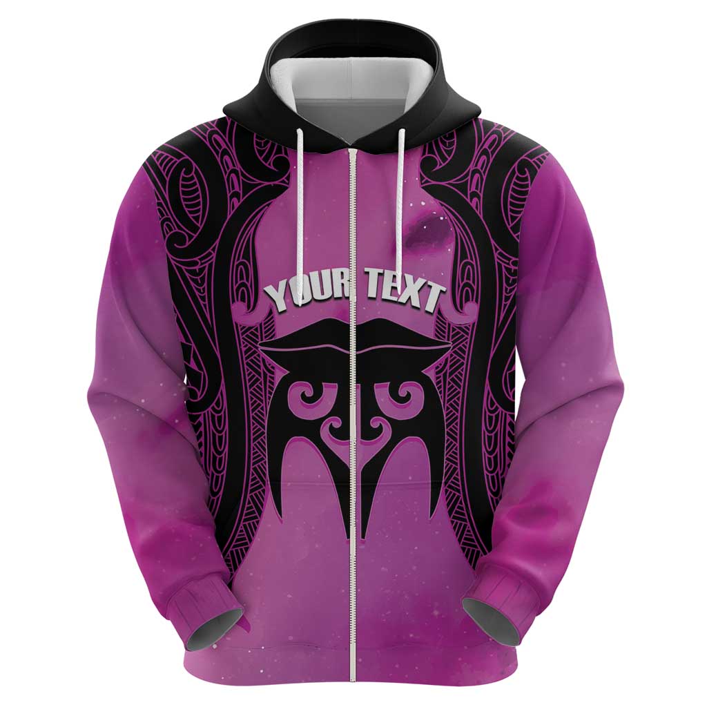 Personalised Moko Kauae New Zealand Hoodie Maori Chin Tattoo Pink - Polynesian Pride