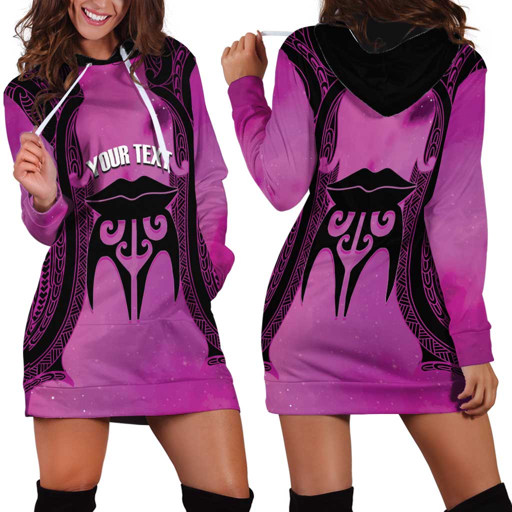 Personalised Moko Kauae New Zealand Hoodie Dress Maori Chin Tattoo Pink LT14 - Polynesian Pride
