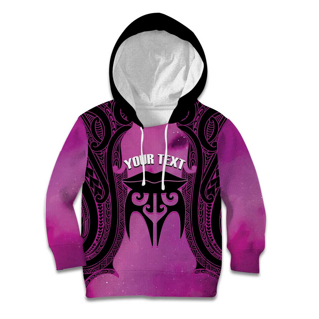 Personalised Moko Kauae New Zealand Kid Hoodie Maori Chin Tattoo Pink LT14 Hoodie Pink - Polynesian Pride