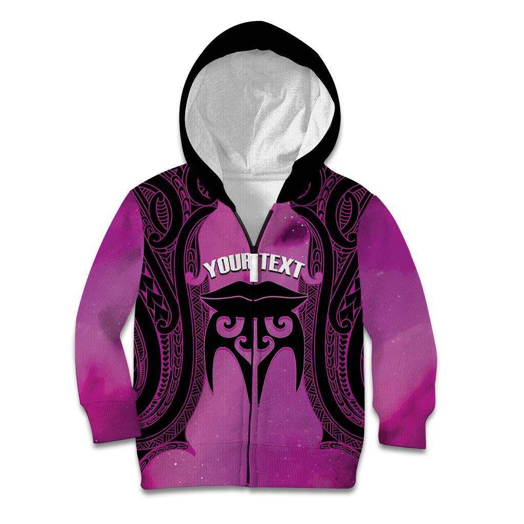 Personalised Moko Kauae New Zealand Kid Hoodie Maori Chin Tattoo Pink LT14 Zip Hoodie Pink - Polynesian Pride