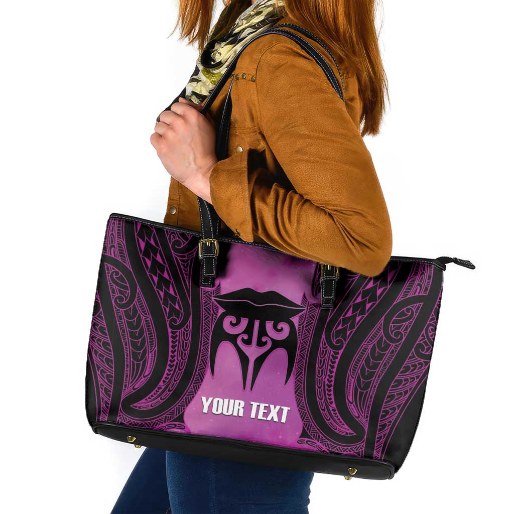 Personalised Moko Kauae New Zealand Leather Tote Bag Maori Chin Tattoo Pink - Polynesian Pride