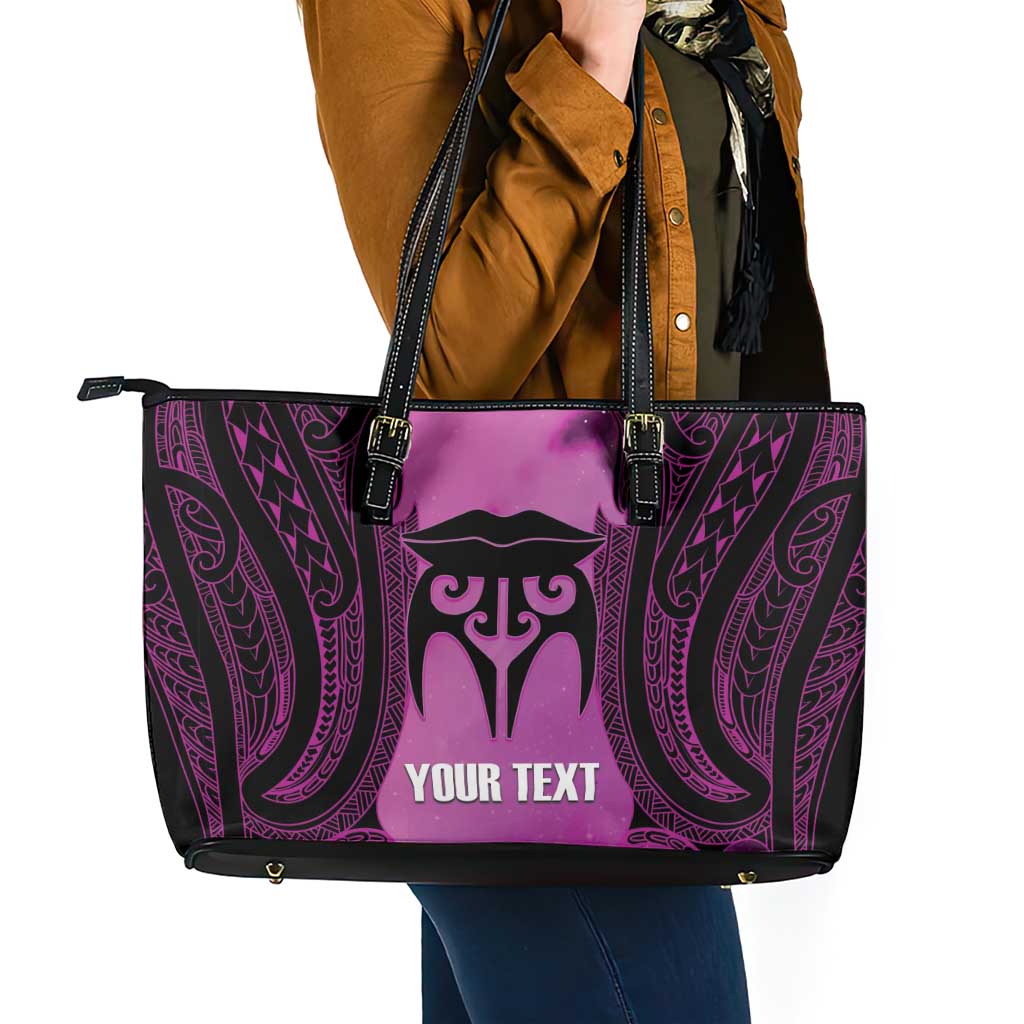 Personalised Moko Kauae New Zealand Leather Tote Bag Maori Chin Tattoo Pink - Polynesian Pride