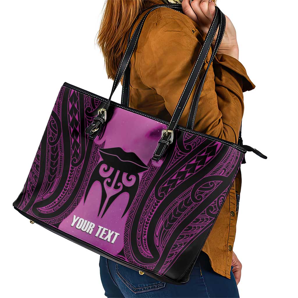 Personalised Moko Kauae New Zealand Leather Tote Bag Maori Chin Tattoo Pink - Polynesian Pride