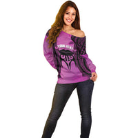 Personalised Moko Kauae New Zealand Off Shoulder Sweater Maori Chin Tattoo Pink - Polynesian Pride
