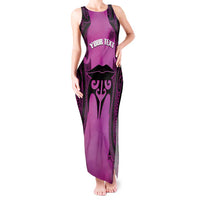 Personalised Moko Kauae New Zealand Tank Maxi Dress Maori Chin Tattoo Pink LT14 Women Pink - Polynesian Pride